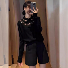 批发花朵刺绣黑色打底长袖T恤女2026新款冬季<b class='q'>翻领</b>可外穿内搭减龄上衣