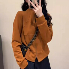 批发韩版双拉链立领短外套女2026秋季新款宽松显瘦休闲百搭高级感<b class='q'>卫衣</b>
