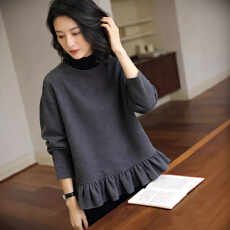 批发德绒复古灰色荷叶边拼接<b class='q'>长袖</b>上衣设计感高级气质叠穿<b class='q'>T</b><b class='q'>恤</b>2026秋冬