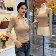 批发纯欲性感方领打底衫女2026春季新款今年爆款<b class='q'>长袖</b><b class='q'>t</b><b class='q'>恤</b>修身内搭上衣