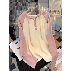 批发<b class='q'>大码</b>女装插肩袖连帽卫衣女胖MM春秋季撞色抽绳宽松长袖<b class='q'>打底衫</b>上衣