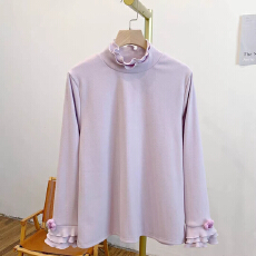 批发磨毛德绒双层木耳边立领<b class='q'>T</b><b class='q'>恤</b>女2026新款个性甜美休闲修身显瘦上衣