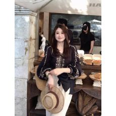 乱麻条春秋高端洋气独特别致漂亮高级感好看设计感藏蓝色衬衫