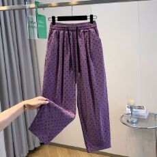 批发波点<b class='q'>哈伦</b>裤女春季薄款宽松休闲裤高腰百搭显瘦小个子八九分凉凉裤