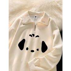 批发春秋青少年2026杏色polo领卫衣女时尚宽松慵懒小个子学院<b class='q'>长袖</b>上衣