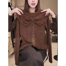 批发高级感<b class='q'>翻领</b>长袖T恤女2026秋冬新款洋气小衫气质显瘦打底衫上衣潮