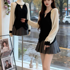 批发2026春秋季新款时尚新款<b class='q'>气质</b>千金撞色镂空<b class='q'>衬衫</b>内搭外穿长袖上衣潮