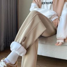 批发【原版做工】奶茶色加绒运动裤女秋<b class='q'>冬</b>2026新款宽松束脚显瘦休闲裤