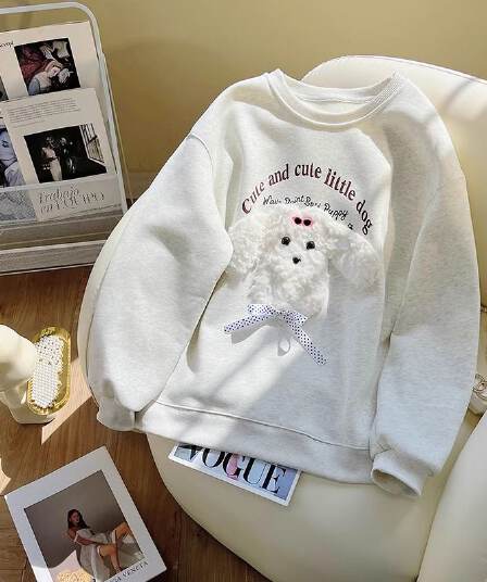 원본 솜씨 2026 활력 연령 감소 강아지 라운드 넥 후드티 여성 가을 겨울철 루즈핏 학생 한 첨부 된 의류