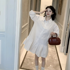 批发原版做工薄款高级感荷叶边下摆蓝色<b class='q'>长袖</b>衬衫宽松显瘦2026女装