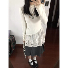 批发蕾丝拼接新款打底衫女秋冬2026新款修身别致<b class='q'>长袖</b>t恤内搭外穿上衣