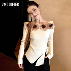 批发2026年春秋季立体<b class='q'>花朵</b>时尚设计感打底衫上衣时髦针织衫女长袖<b class='q'>T</b><b class='q'>恤</b>