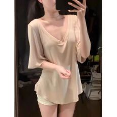 批发大码纯欲面膜正肩短袖t恤女夏季<b class='q'>胖</b><b class='q'>mm</b>显瘦收腰遮肚辣妹别致v领上衣