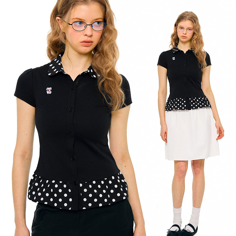 한국 대외 무역 구매 패션 캐주얼 빅 사이즈 패치워크 폴로 칼라 몸매 가꾸기 티셔츠 여성 2026 년 여름 새로운 맨위