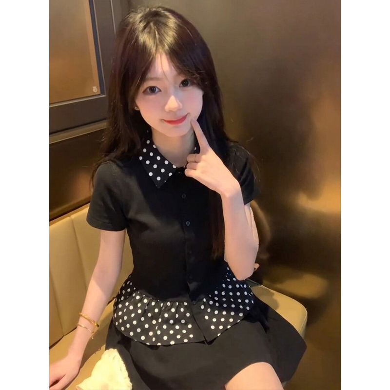 한국 대외 무역 구매 캐주얼 패션 빅 사이즈 패치워크 폴로 칼라 몸매 가꾸기 티셔츠 여성 의류 2026 새로운 여름 맨위