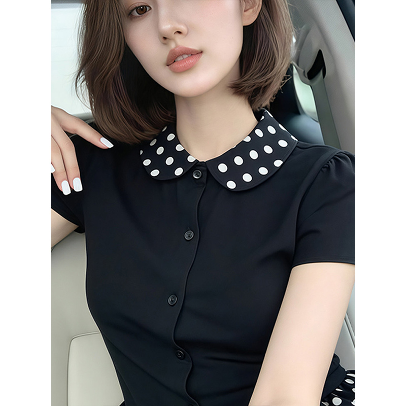 한국 대외 무역 차가운 실크 차가운 면 리브 1 1 빅 사이즈 패치워크 폴로 칼라 몸매 가꾸기 티셔츠 여성 새로운 2026 년 여름 맨위
