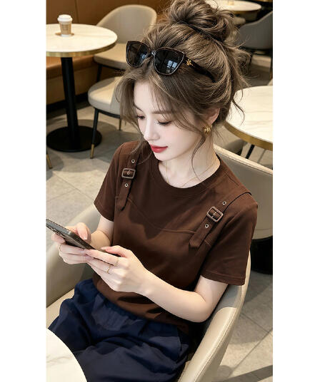 라이 우아한 1x1 와 사고 방식 210g 빅 사이즈 작은 대중 반팔 티셔츠 여성 여름 새로운 어깨끈 캐주얼 패션 맨위