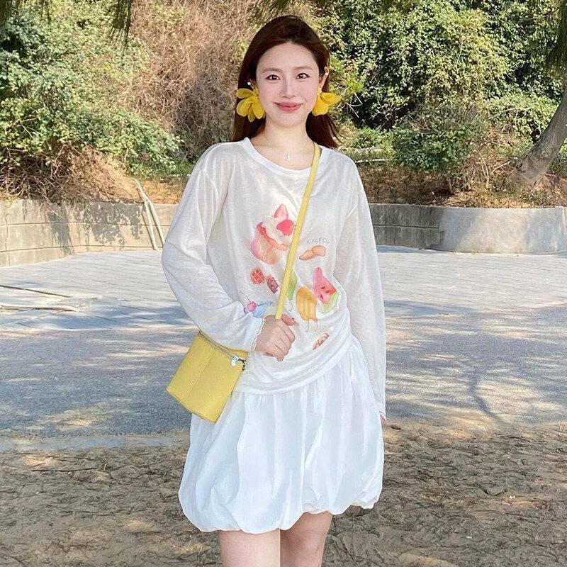 초박형 주간 실크 리브 빅 사이즈 여성 여름 새로운 얇은 스타일 긴팔 블라우스 휴가 바람 자외선 차단 아름다운 맨위