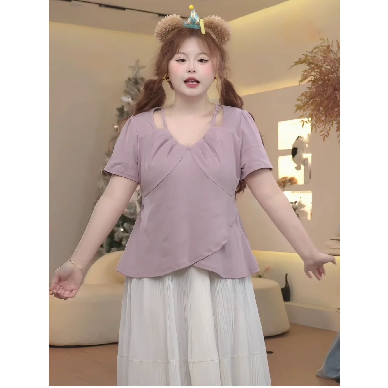 리브 2026 여름 디자인 홀로우 아웃 불규칙 반팔 티셔츠 표지 고기 슬림해 보이는 맨위 여성
