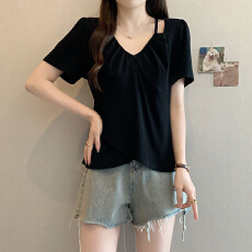 批发【40支仿棉螺纹】大码不规则短袖<b class='q'>T</b><b class='q'>恤</b>女2026夏季新胖mm显瘦纯上衣