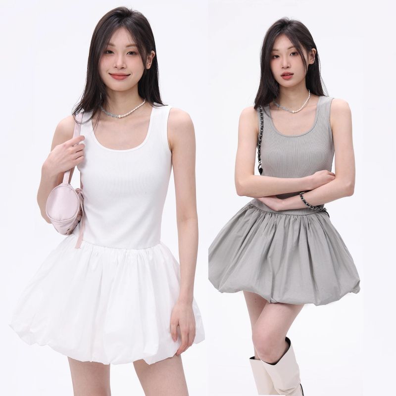 발레 바람 민소매 조끼 여성 드레스 2026 여름 새로운 몸매 가꾸기 슬림해 보이는 꽃밭 치마