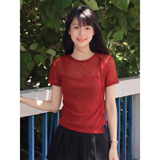 批发莱雅随心裁大码复古风圆领短袖女2026夏季新款假两件拼接<b class='q'>上衣</b>