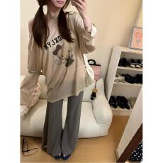 批发【天丝螺纹】大码女2026新款印花<b class='q'>夏季</b>防晒长袖T恤中长款宽松上衣