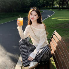 批发【天丝螺纹】大码2026夏季斜肩显瘦简约防晒<b class='q'>T</b><b class='q'>恤</b>显瘦休闲<b class='q'>裤</b>两件套