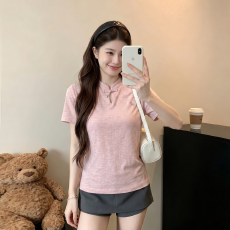 批发雪花棉中式盘扣短袖T恤女夏季2026新款修身收腰百搭简约<b class='q'>上衣</b>