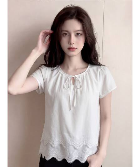 사면 신축 패치워크 품격 반팔 여성 셔츠 여름 디자인 센스 패션 루즈핏 슬림해 보이는 외국 가스 티셔츠 맨위