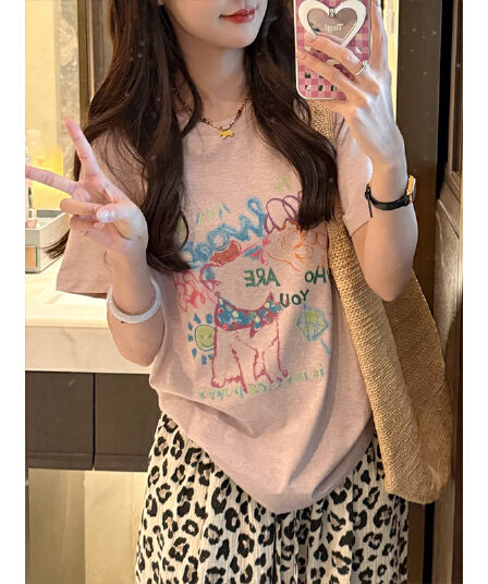 눈꽃 면 65 면 35 폴리 에스터 한 부서 패션 반팔 티셔츠 여름 새로운 여성 수채화 낙서 바람 프린트 맨위