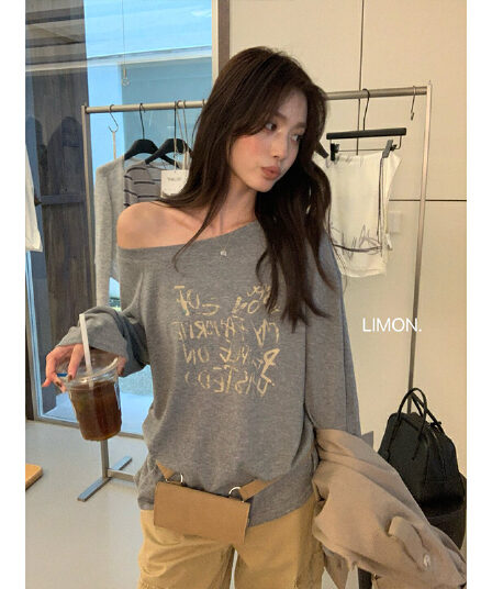 눈꽃 면 65 면 35 폴리 에스터 한 부서 분위기 가을 착용 가져 가라. 여성 26 새로운 알파벳 프린트 긴팔 티셔츠 맨위