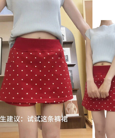 남자 바 면 220g26 여름 새로운 한 부서 다용도 도트 무늬 치마바지 패션 레트로 소녀 센스 한 마디 반바지