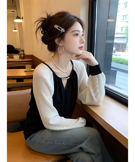패션 작은 샤넬 스타일 긍정적 인 어깨 셔츠 26 봄 가을 지방 mm 슬림해 보이는 긴팔 기본 셔츠 맨위