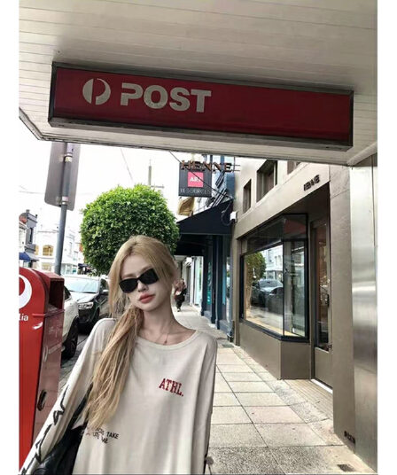 65 라이 경기 서울 35 폴리에스터 섬유 26 새로운 얇고 가벼운 알파벳 프린트 루즈핏 긴팔 티셔츠 블라우스 맨위