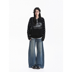 批发21支棉   时尚美式辣妹撞色星星插肩袖上衣女亚裔街头拼接长袖<b class='q'>T</b><b class='q'>恤</b>