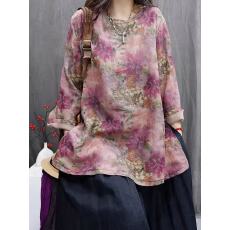 批发官图2026年春款印花长袖休闲上衣百搭复古文艺宽松<b class='q'>打底衬衫</b>