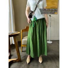 批发<b class='q'>棉麻</b>清新绿色文艺优雅松紧腰气质大摆半身<b class='q'>裙</b>