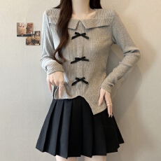 批发实拍实价2026春季新款胖mm甜美气质方领立体蝴蝶结别致针织打底衫