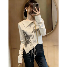 批发小众<b class='q'>不规则</b>翻领拉链绑带上衣女春季大码胖mm独特洋气百搭别致小衫