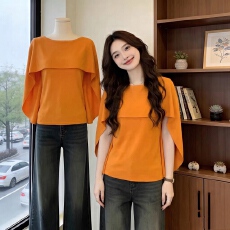 批发灰色斗篷针织衫正肩短袖T恤女2026<b class='q'>春</b>夏季新款大码胖mm慵懒风上衣