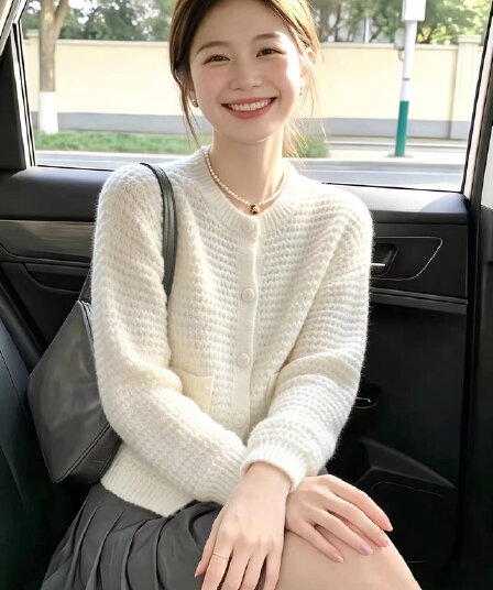 실사 빅 사이즈 여성 의류 느긋한 두꺼운 바늘 자수 단추 니트 오픈 가디건 지방 mm 다용도 주머니 재킷 맨위
