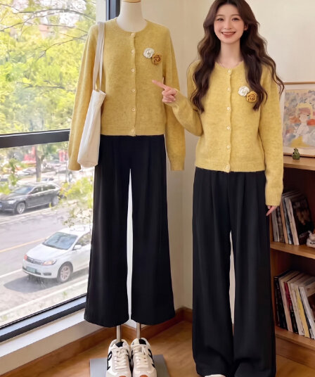 품격 부드러운 라운드 넥 3 차원 꽃 니트 오픈 가디건 여성 코트 가을 새로운 외부 가져 가라. 스웨터 루즈핏 외출용 맨위
