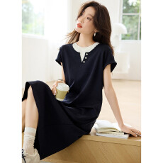 批发休闲<b class='q'>户外</b>撞色拼接连袖连衣裙2026夏季新款休闲百搭连衣裙减龄显瘦