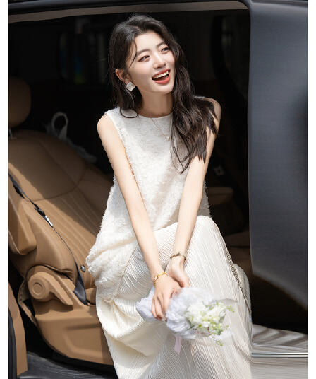 유럽 만약 바람 페이크 레이어드 여름 얇고 가벼운 느긋한 3 차원 전단 꽃 없음 허리 선 스트레이트 플리츠 여성 드레스