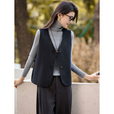 批发碳灰色v领外穿背心2025秋冬简约爆款洋气绵羊毛羊绒双面呢<b class='q'>马甲</b>女