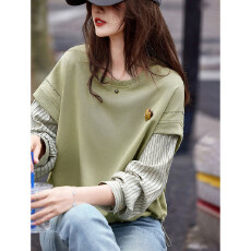 批发【别致显瘦小个子上衣】26春季圆领拼接假两件<b class='q'>套头卫衣</b>