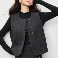 批发2026春秋新款高级感马上衣坎肩圆领百搭宽松背心无袖开衫马甲外套