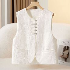 批发肌理感国风提花马夹2026春<b class='q'>秋</b>款新款女士圆领无袖宽松叠穿马甲