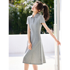 批发【静奢休闲】2026夏新款A字裙POLO领<b class='q'>复古</b>休闲通勤短袖显瘦<b class='q'>连衣裙</b>